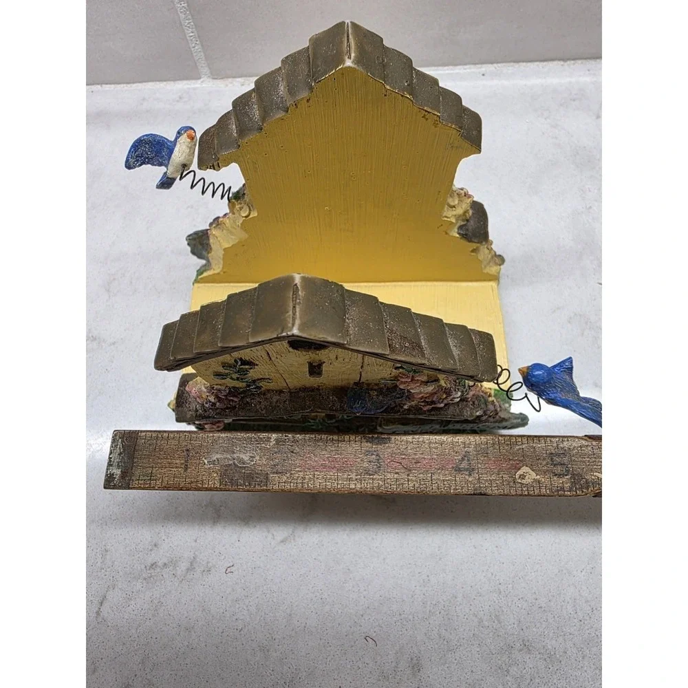 Napkin Holder Resin Yellow Bird House Shaped Home Tweet Home Vtg Birds On Spring